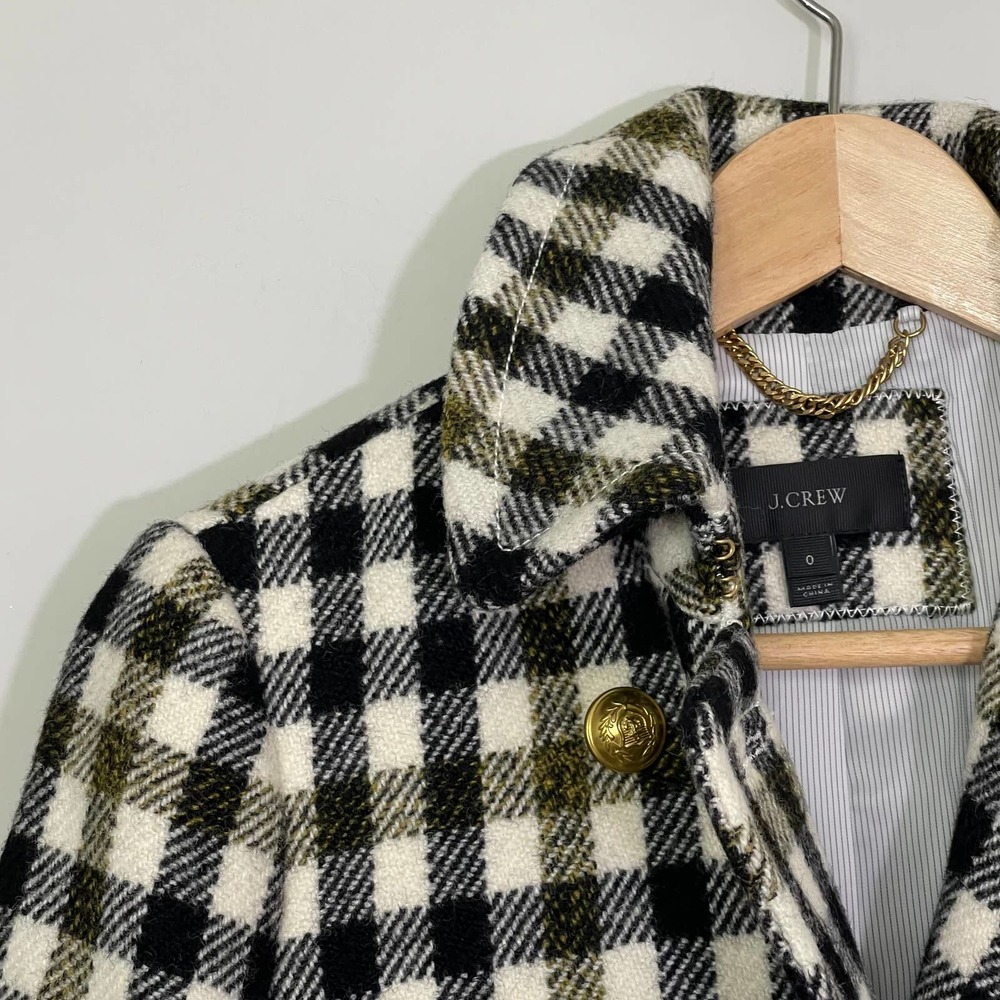 J. CREW | COAT MIDI PLAID BLACK CREAM WOOL SIZE 0 - Picture 5 of 11